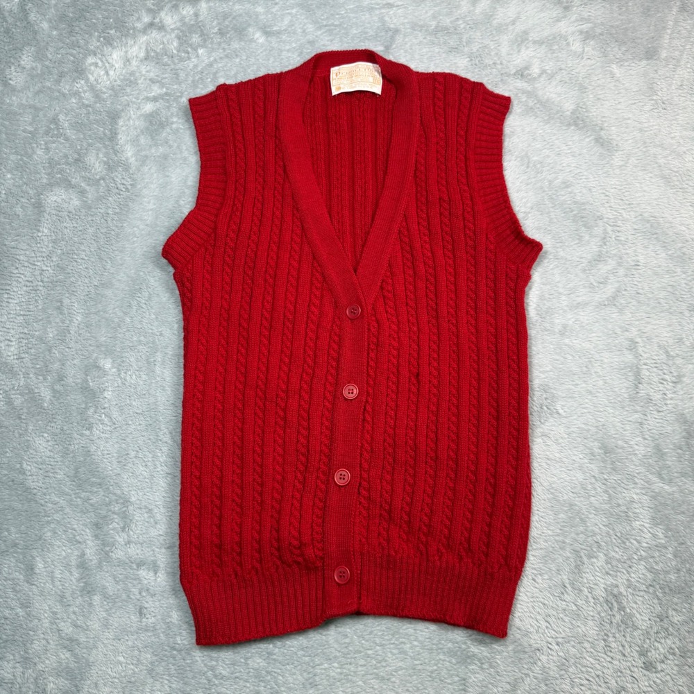 Vintage Pendleton Cardigan Vest Mens 36 Red Cable Knit Wool Button Front 70s